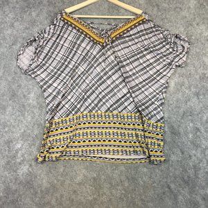 Anthropologie C Keer Top XS Blouse Linen Blend Tie Front Loose V Neck Dolman